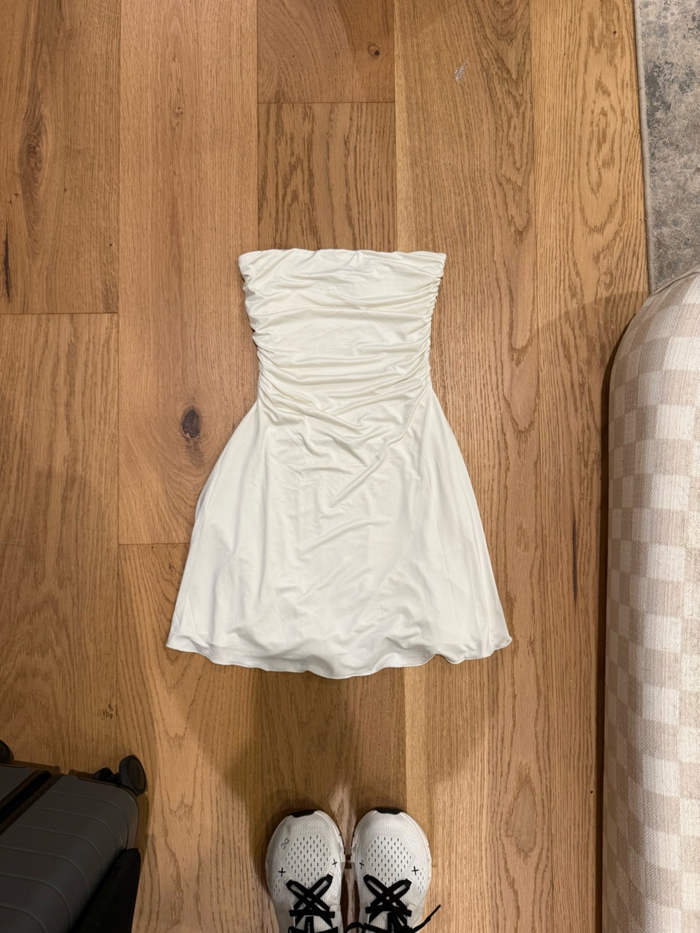 Oh Polly White Ruched Strapless A-line Dress